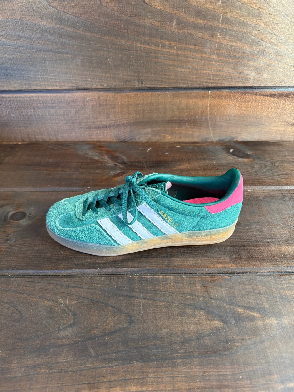 Adidas Gazelle Indoor Collegiate Green Lucid Pink Suede Sneakers Shoes Wmn Sz 9 - Picture 9 of 12